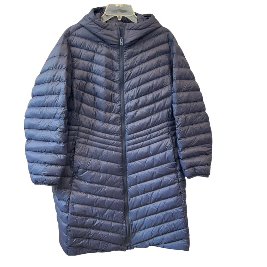 Lands End Blue Long Down Hooded Puffer Coat Womens Size 2x 20w-22w Causal Warm